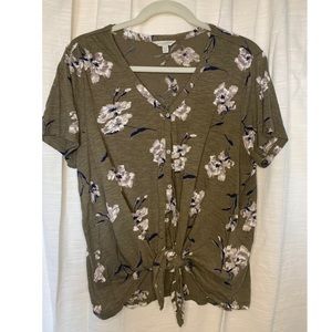 Lucky Brand Green Floral Tie Front Top